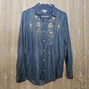 Floral Embroidered Denim Shirt